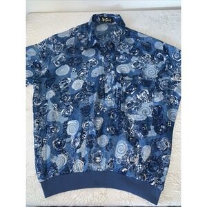 Alan Stuart Shirt Mens XL Banded Waist 70s 80s Retro Geometric USA Vintage Disco